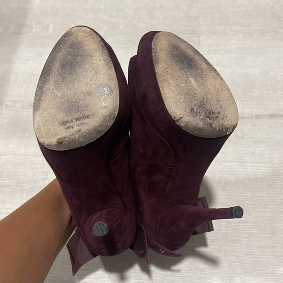 Authentic Vera Wang Royce Peep Toe Purple Booties w/ Ankle Bow | Size 36.5 EU - Picture 9 of 12